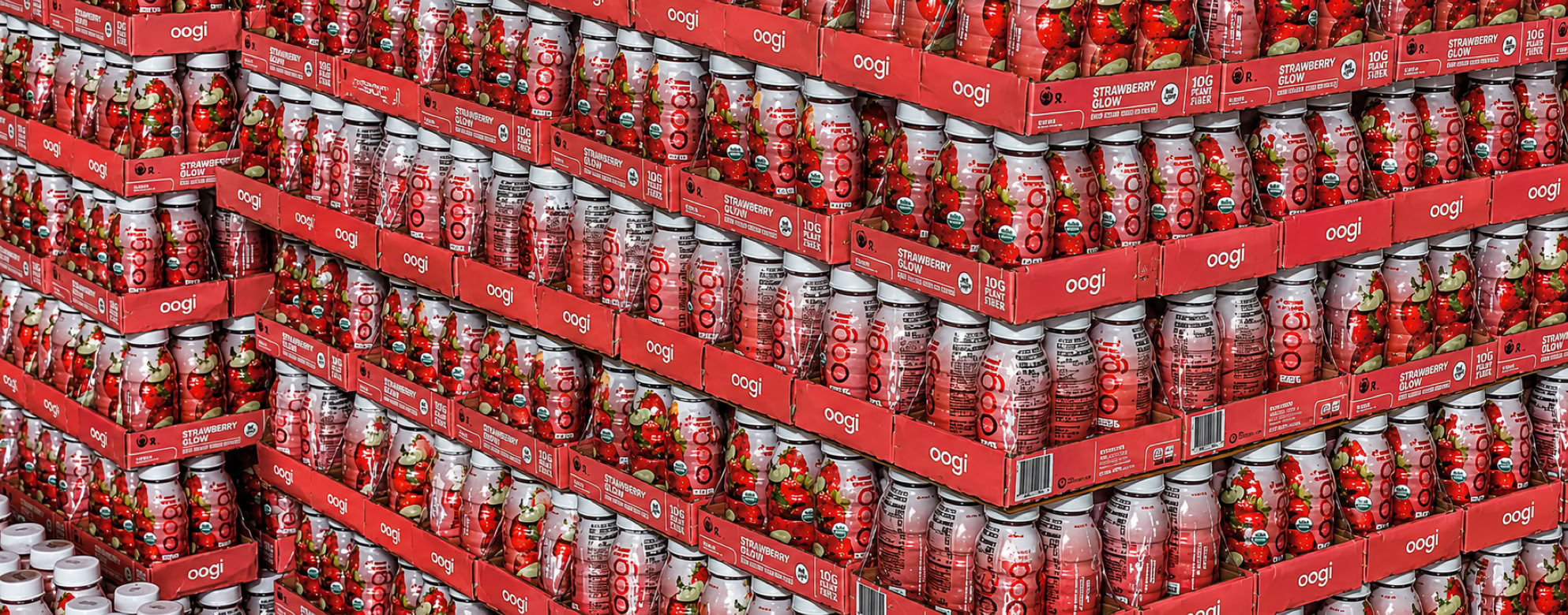 Beverages packed in trays for Costco and stacked on pallets for distribution at Nutrition Labs 