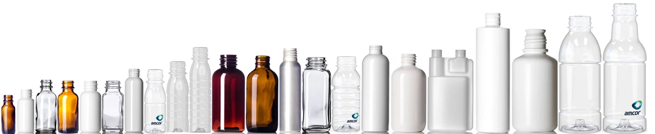 Glass and plastic bottles from 1oz to 34oz